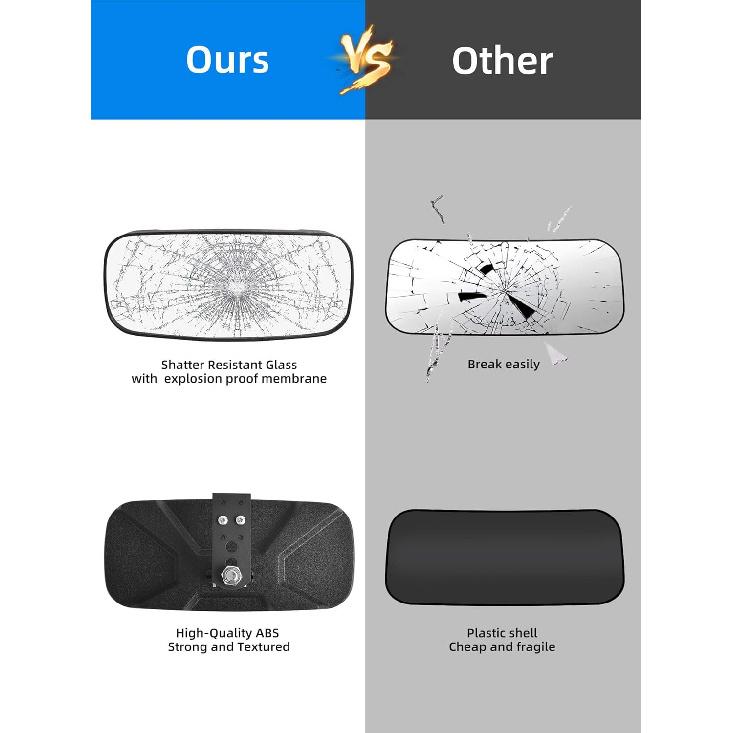 Polaris Ranger Rear View Mirror, HD Center Rear View Mirror For Polaris Ranger 500 570 900 XP 1000XP Crew 2017-2025 On The Factory Drop Down Mounting