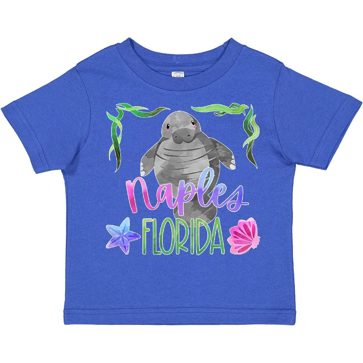 

Inktastic Naples Florida Cute Swimming Manatee Toddler kids boys T-Shirt Summer State City 130