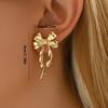 Elegant Bowknot Stud Earrings Vintage Statement Gold Color Earrings Women's Charm Daily Versatile Party Zircon Gifts