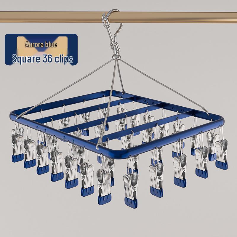 Aluminum Alloy Multi-functional Clothes Drying Rack with Clips for Balcony Storage