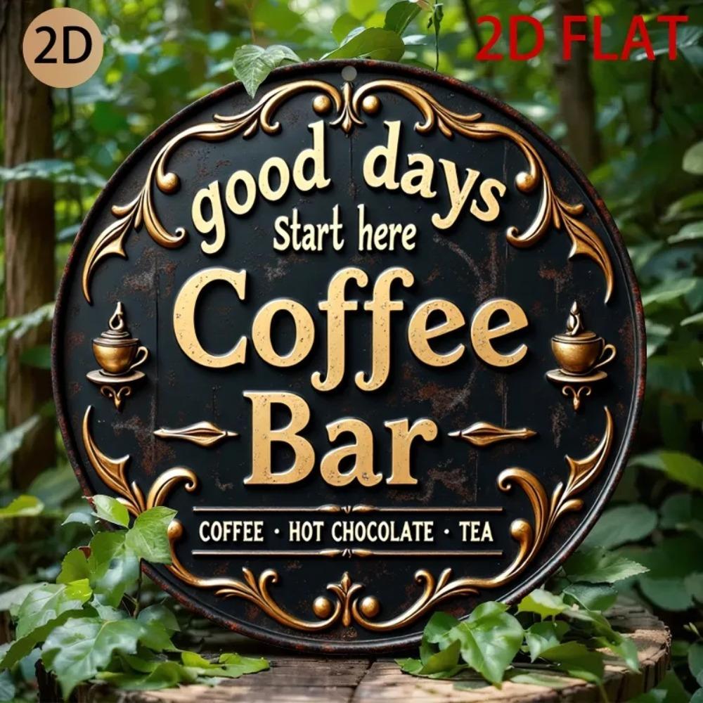 Vintage D Metal Wall Art Retro Round Coffee Sign for Cafe Bar Kitchen Dcor Black Aluminum Sculpture