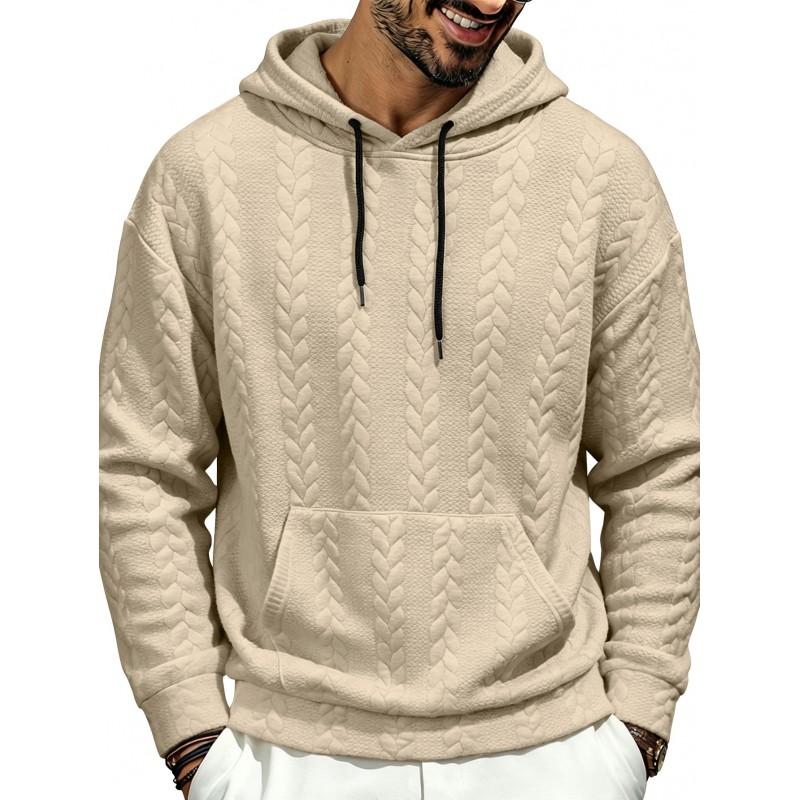 Mens Hooded Casual Sweatshirt With Jacquard Lightweight Cotton Blend Long Sleeve