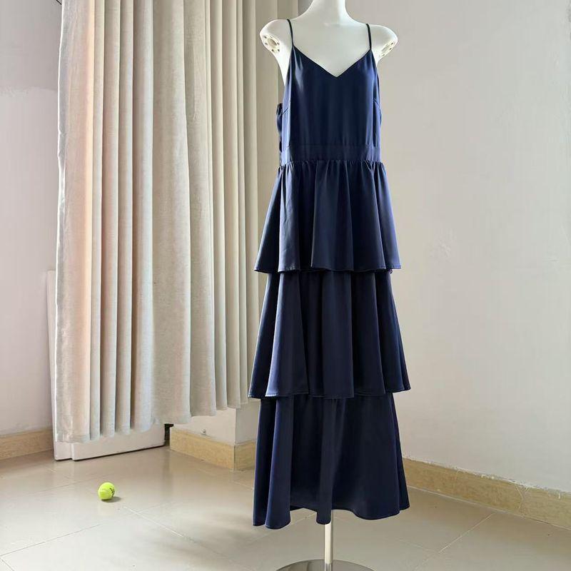 

Satin Fabric Glossy Smooth Draping Multi-Layer Skirt Cake Skirt Dress Royal Blue M