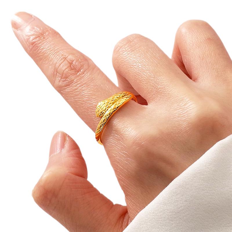 18K Gold Plated Snake-Shape Open Ring In Titanium Steel - Trendy, Cool, Light Luxury Finger Ring for Women In European American Style