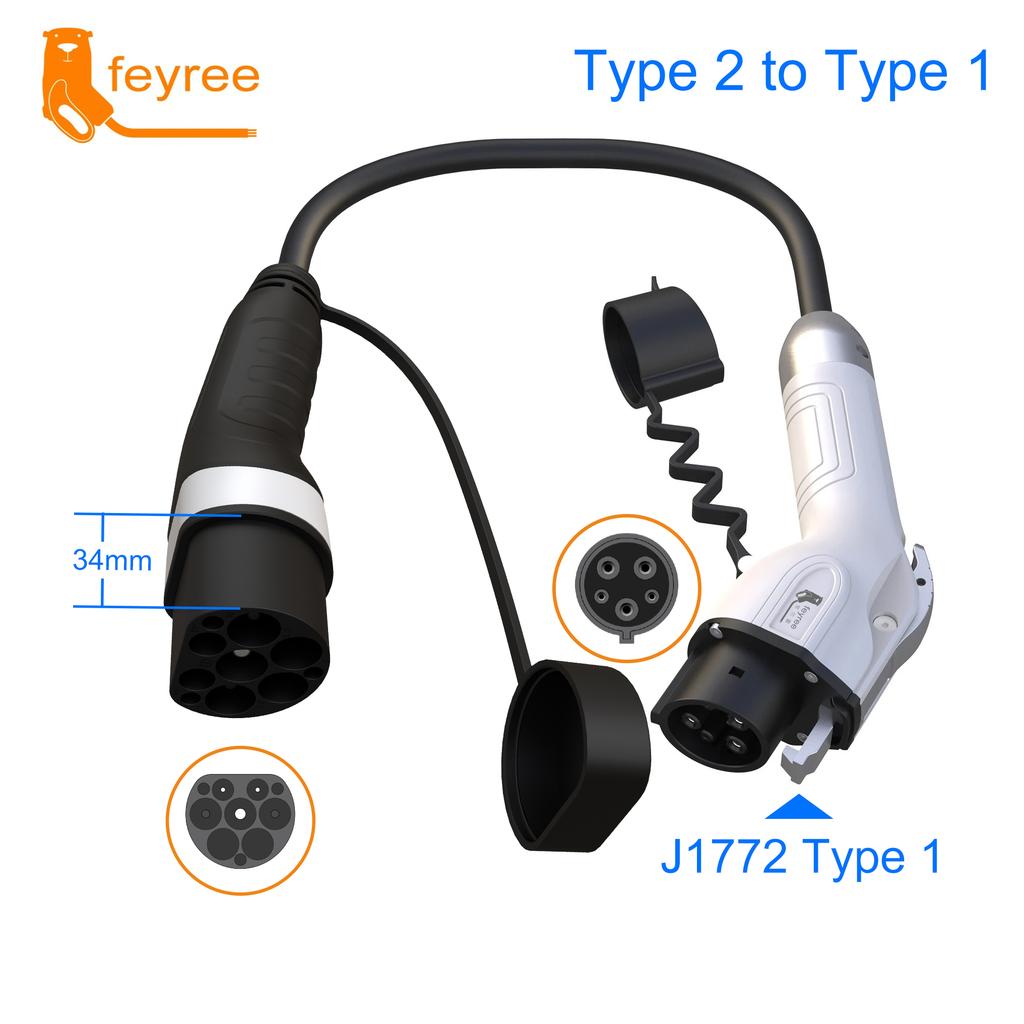 Feyree Car EVSE Charger Plug 16A 3.5kW 32A 7kW Type2 To Type1 J1772 Cord Charging Cable Adapter for EV Charging Station Electric
