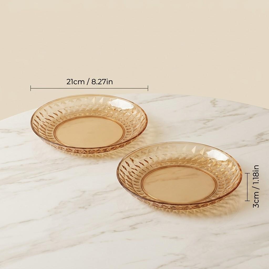 Reusable Plastic Plates Amber PET Dessert Appetizer Serving Dishes Kitchen Tableware Stackable Snack Food Fruit Platter Picnic