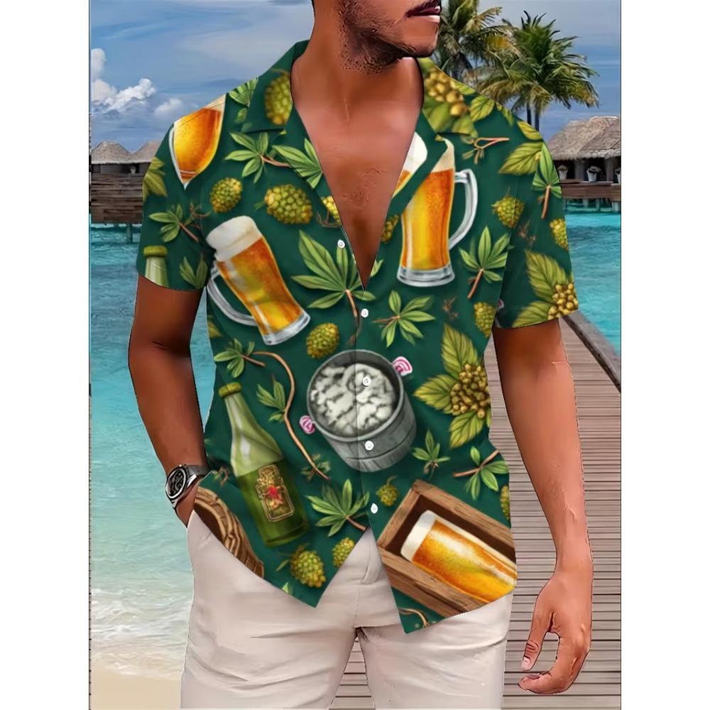 Bierkrug Muster Druck Herrenhemden Hawaii Kurzarm Top Mode Streetwear Freizeit Outdoor Herren- und Damenbekleidung Bluse