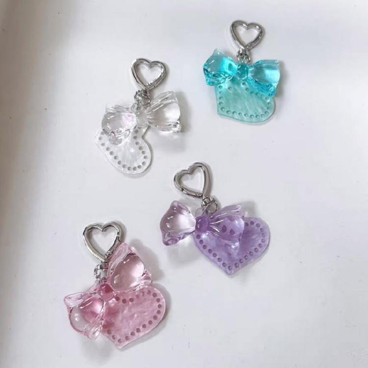 Fashionable Heart Shaped Keyring Multi Hole Detailing Acrylic Alloy Bowknot Key Charm Compact Daily Carry Companion