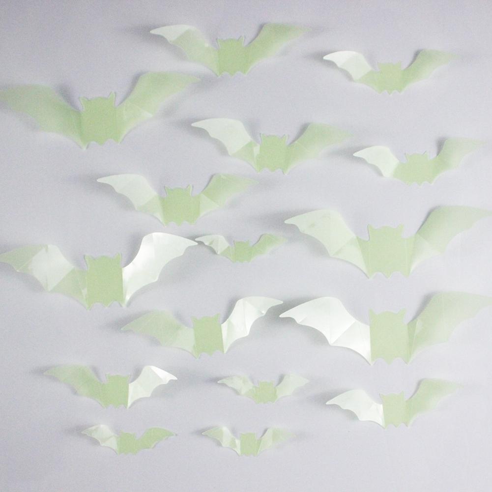 16 PCS Luminous Bats Halloween Wall Decals Decoration Glow In The Dark Wall Decals 3D Scary Bats Wall Decor For Home Office