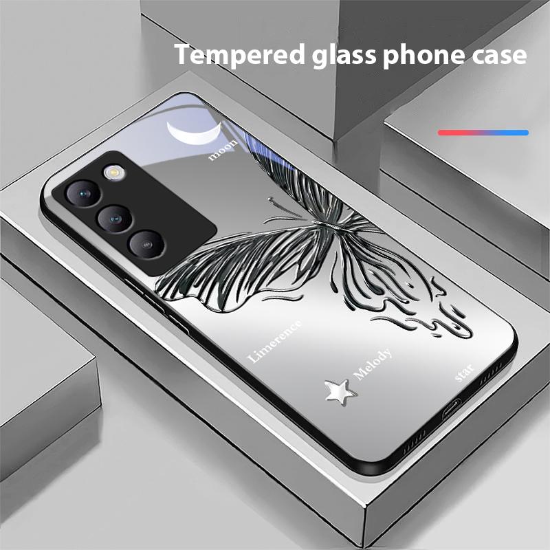 Metallic Butterfly For Y72 33S 11 03 36 96 Lite 35 16 Iqoo 12 V40 SE 5G 29 40 21 30 X80 Pro Vivo Tempered Glass Phone Case Black