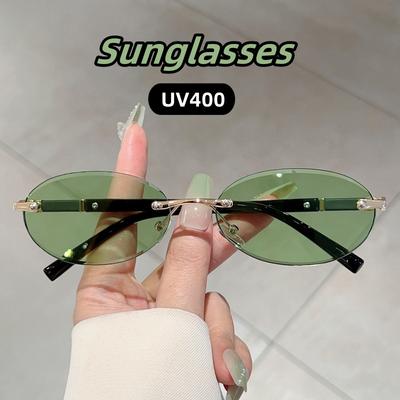 Fashionable And Retro Oval-Framed Sunglasses Metal Advanced Stage Performances Riding Driving Uv400 Resistant Shades Glasses