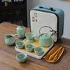 Chinese Kung Fu Travel Set, Ceramic Portable Teapot,Travel Tea Set Portable Outdoor Kung Fu Ceramic Teapot Plate Set