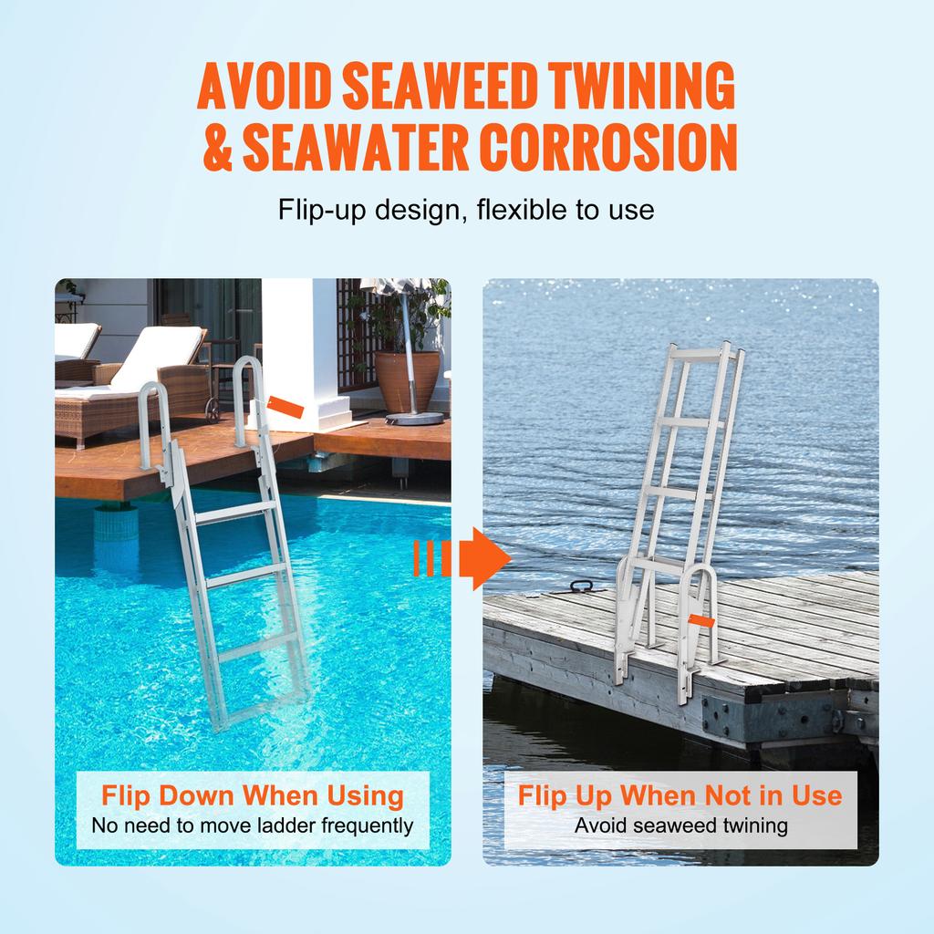 SucceBuy 350lbs Dock Ladder Flip Up 4 Steps Pontoon Boat Ladder with Nonslip Mat Swimm Ladder for Ship/Lake/Pool/Marine Boarding