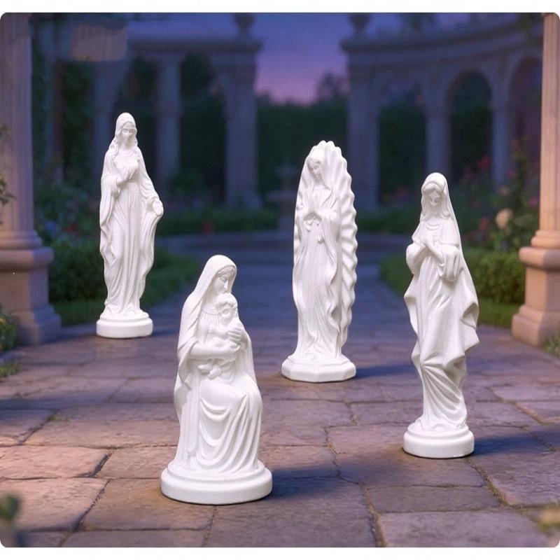 White Resin Mary Statue Fine Carving Weather Resistant Finish For Garden Patio Home Religious Decoration