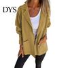 Solid Color Jacket Women Autumn Winter Lapel Collar Loose Casual Coat with Pocket Single-breasted Long Sleeves Top