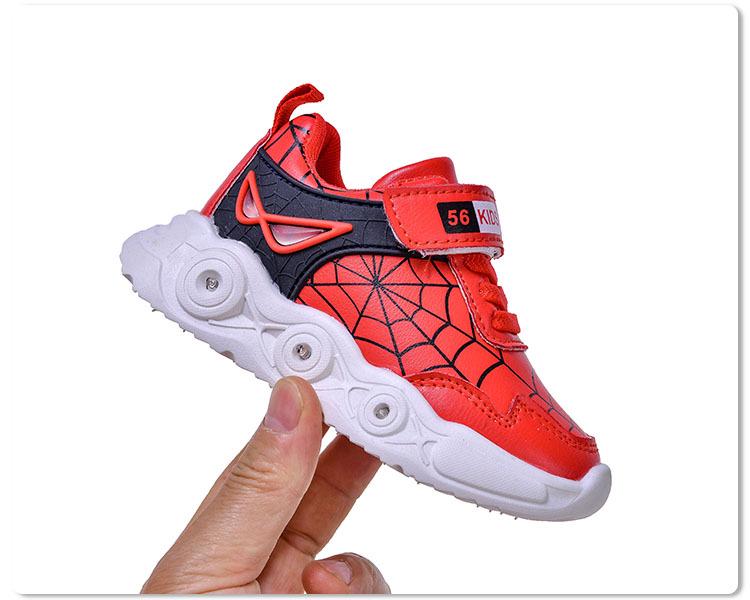 New Arrival LED Light-Up Spider Web Leather Sneakers for Boys