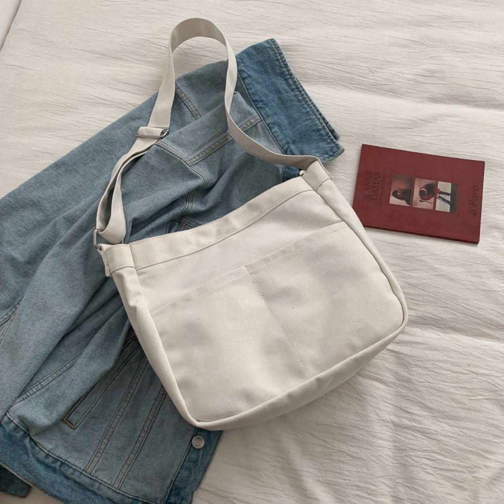 Large Capacity Women Handbag Solid Color Student Shoulder Bags Portable Canvas Tote Bag Female Use