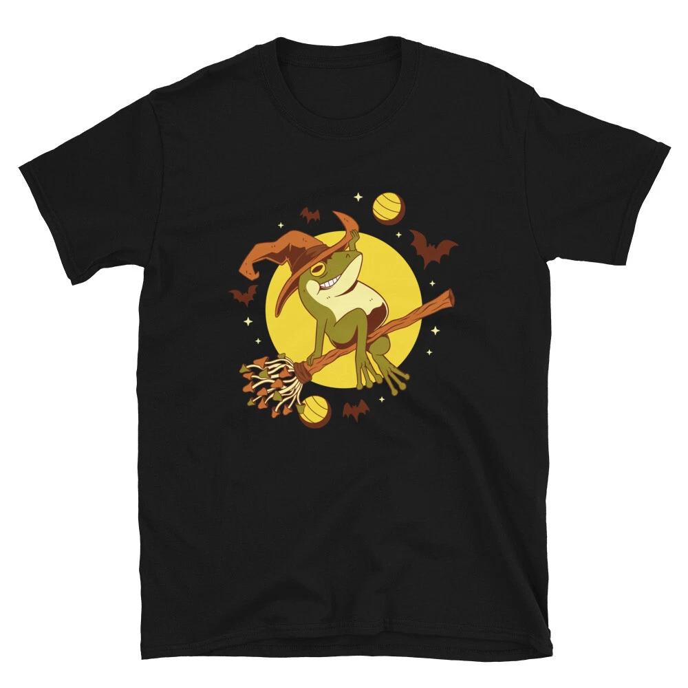 Halloween Frog Witch On A Broom T-Shirt S