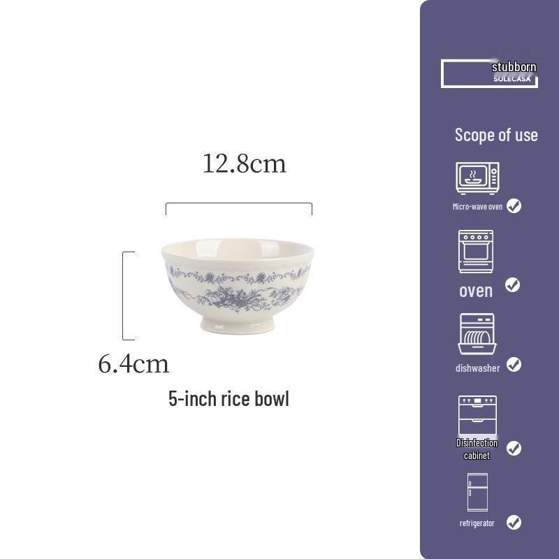 Shunxiang Blue Fog Flower Ceramic Tableware Set: Retro High-End Rice Bowl Plate for Luxurious Dining.