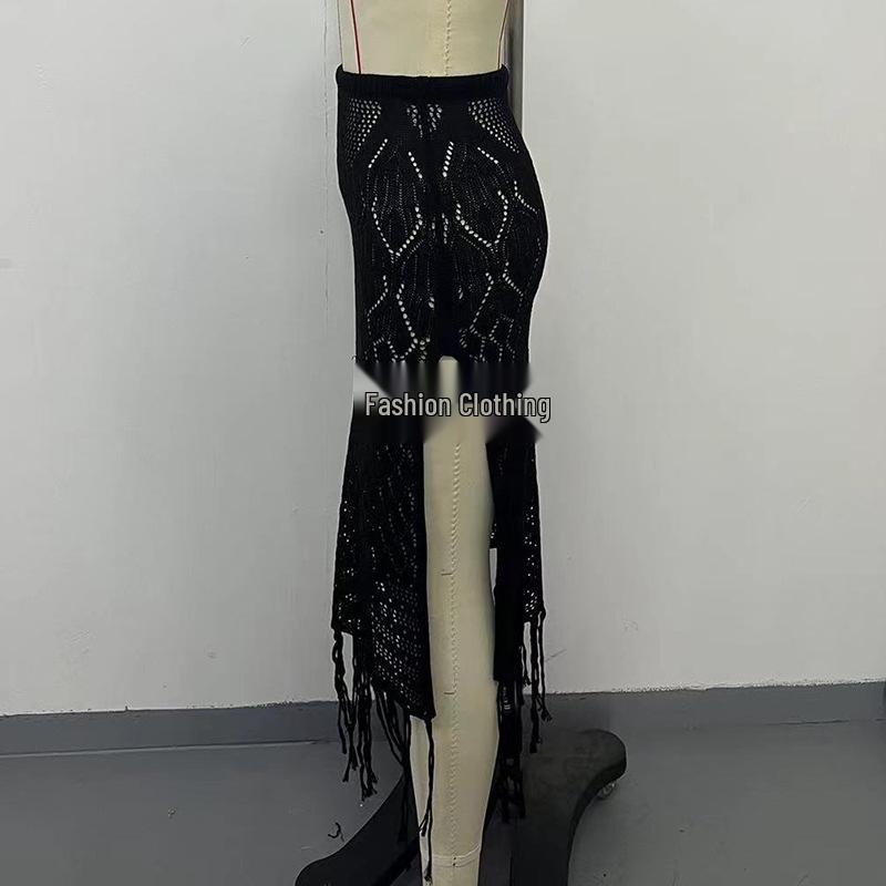 European-American High Slit Tassel Midi Skirt Beach Cover-Up