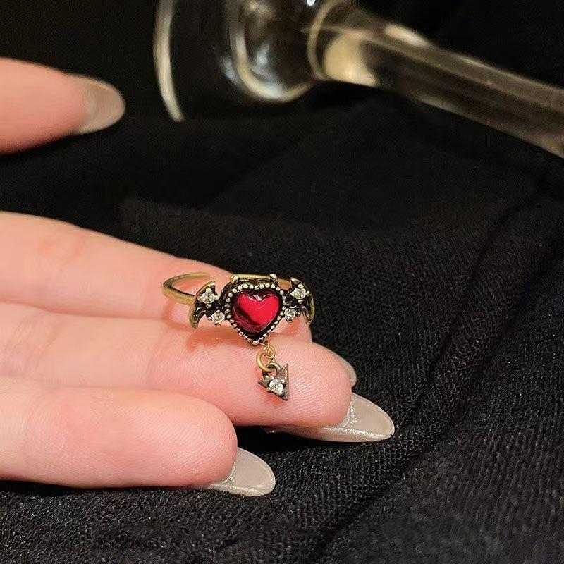 Y2K Demon Heart Zircon Opening Adjustable Rings For Women Vintage Personality Rings Party Jewelry Accessories Gifts