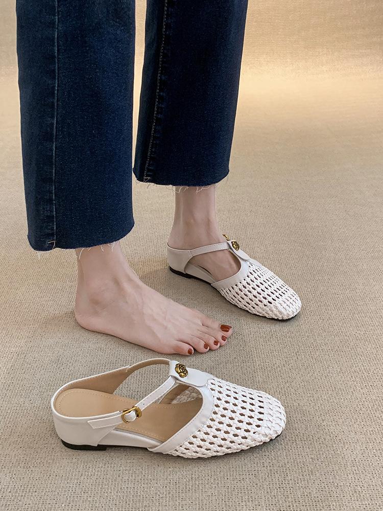 Summer Breathable Hollowed-out Outer Sandals Women's Bag Head with Skirt Women's Thick Heel Thin Sandals