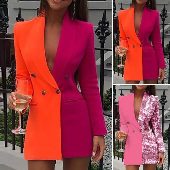 

Женский пиджак с лацканами, элегантный зимний темпераментный блейзер с блестками, осенний цветной блок, двубортный модный женский пиджак