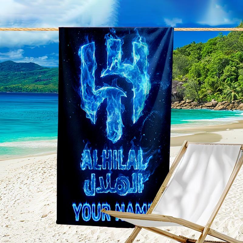Custom Name Beach Towel Al Hilal Emblem Design Beach Towel, Soft Microfiber, Gift for Her/Him, Birthday, for Pool, Beach, Travel, Fan gifts