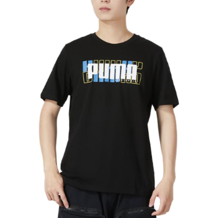 Puma Letter Print Breathable Casual Round Neck Short Sleeve T-Shirt Men Tops Black 845911-51