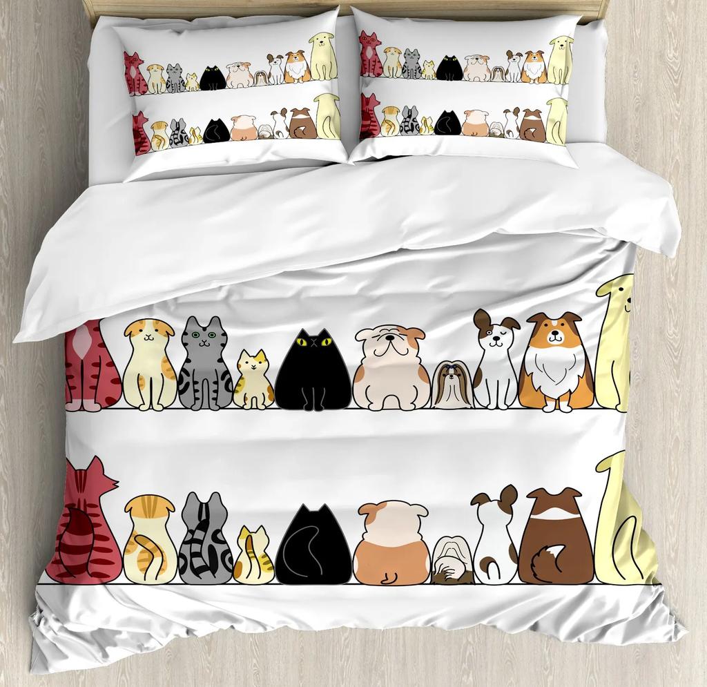 Boys Girls Kids 3D Bedding Cute Animal Pet Kitten Lovely Kitten Puppy Duvet Cover Cartoon Dog Animal Design Bedroom Decoration