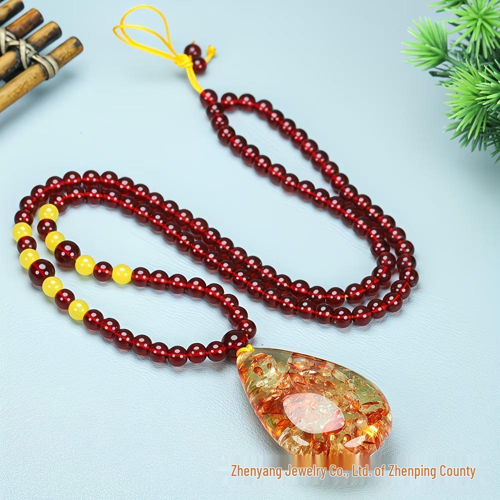 Two-Color Flower Amber Water Drop Necklace: Unisex Sweater Chain Pendant цветочный