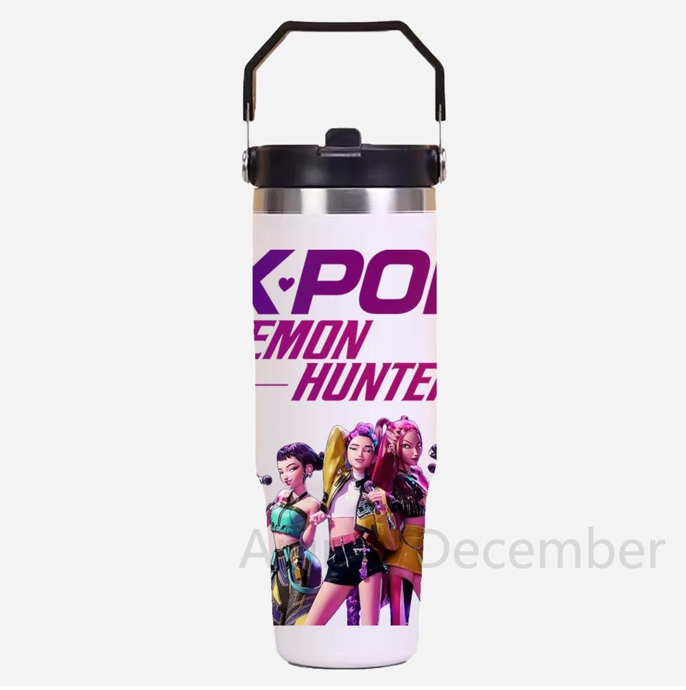 30oz Anime Kpop Car Stainless Steel Water Cup K-Pop Demon Hunters Toy Girl Group Rumi Zoey Mira Figures Cartoon-Printed Gift