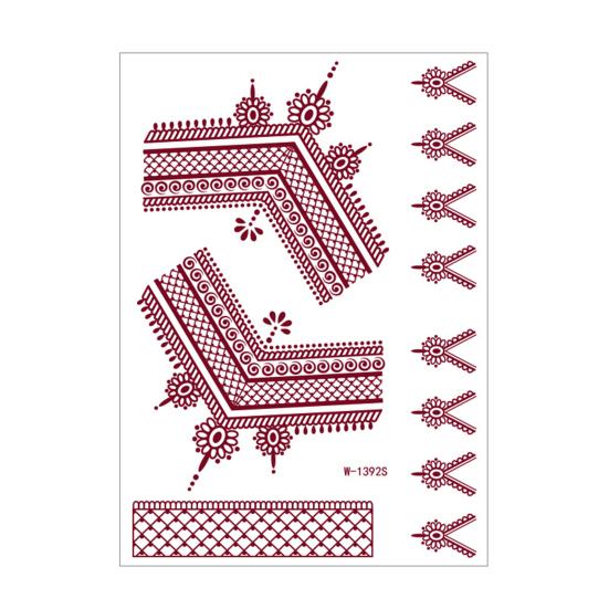 Nostalgie Red Henna Tattoo Kit, Waterproof Tattoos Stickers, Temporary Stickers for Women Wedding Party Festival Decorations