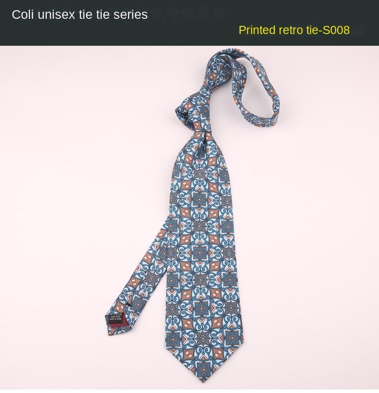 Retro Wide Version Hong Kong Style Thin Style Interesting Italian Style Men's and Women's Fashion Suit Printed Tie