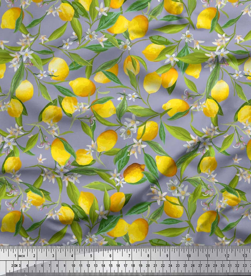 

Тканина Soimoi Japan Crepe Satin Leaves, Floral & Lemon Vegetable Print Тканина на метри 42 дюйма 56 Inch Wide - Cotton Poplin сірий колір