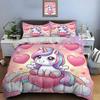Cute Cartoon Unicorn Print Bedding Set 1 Duvet Cover 1/2 Pillowcases Adult and Kids Bedding Set Luxury Holiday Gifts