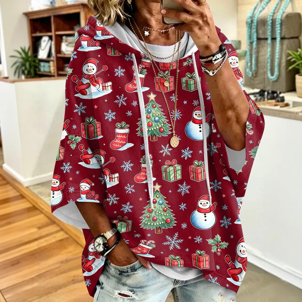 Sweat à capuche imprimé de Noël pour femme Coupe ample Haut pull décontracté