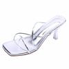 French thin strap square head one-word sandals women's niche high-heeled sandals women's 2025 silver thin heel temperament versatile sandals