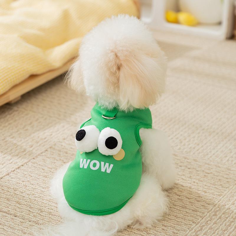 Cute Eye Print Pet Hoodie Thin Fleece Dog Cat Sweater Warm Two Legs Outfit Winter Clothes Leash Hole Design Soft Thermal Pet Clothing