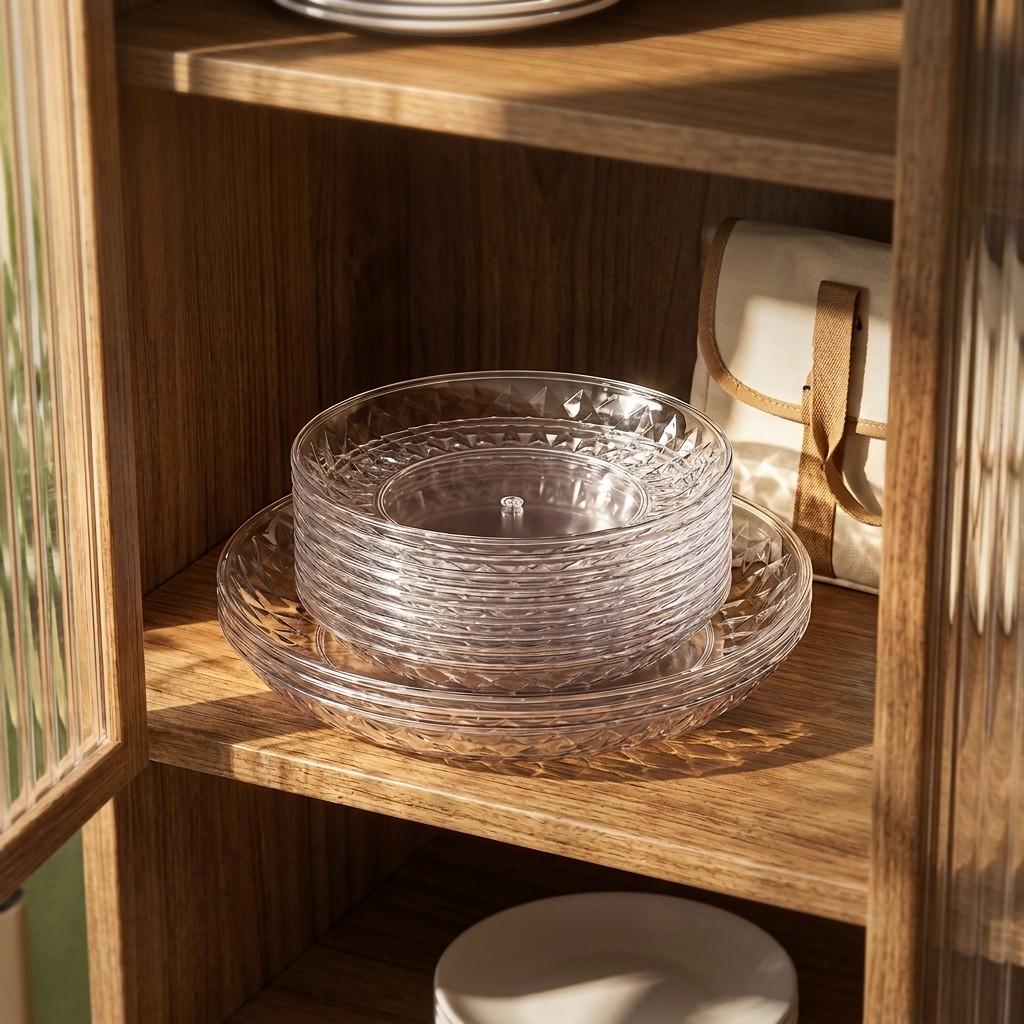 Clear Plastic Serving Tray Round Decorative Tray Home Food Fruit Plate Cake Snack Dish Stackable Kitchen Organizers Storage Tray