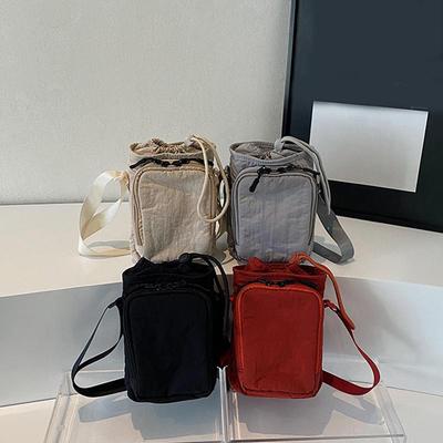 Mini Canvas Bag Women's Simple Casual Lightweight Mobile Phone Small Square Bag Drawstring Bundle One Shoulder Crossbody Bag