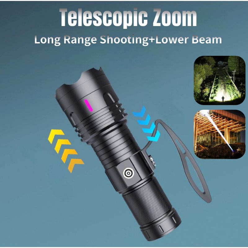 Powerful Super Long Range LED Flashlight Type-C Charging Strong Light 3 Modes Zoom Tactical Handlamp Outdoor Camping Lantern