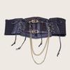 Lace Corset Punk Black Wide Belt With Chain Pu Leather Slimming Body Belts for Women Elastic High Waist Belt Female Cummerbunds