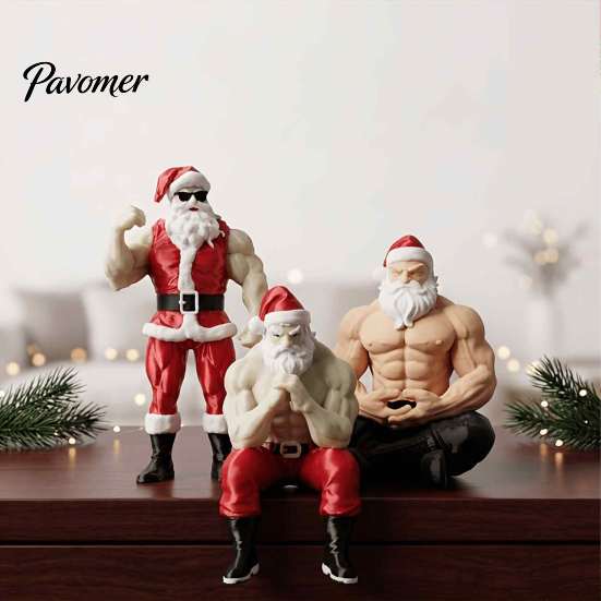 Funny Santa Ornaments Strong Muscles Claus Ornament, Muscle Lines And Beard Decor, 3D Printed Office Desk Holiday Decor Christmas Decoration, Durable