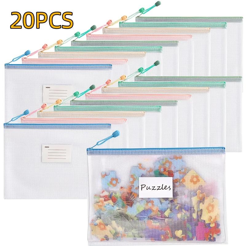 

20 шт. Прозрачные сетчатые сумки на молнии для хранения с этикетками - Водонепроницаемый органайзер для документов формата А4 для настольных игр и канцелярских принадлежностей, прочный ПВХ материал 20pcs