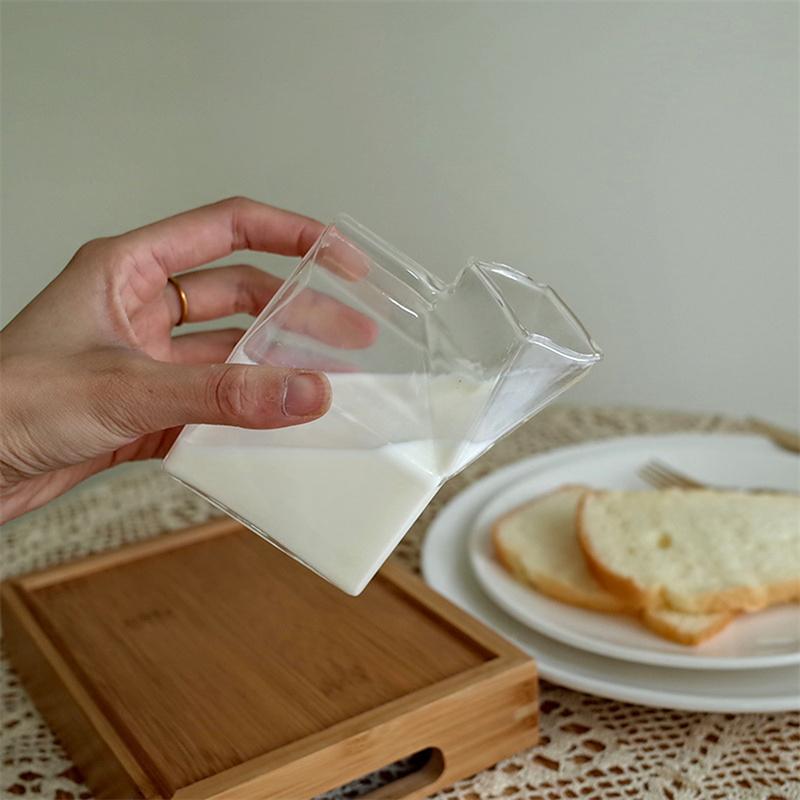 1Pc Milk Cup 300ML Half Pint Milk Carton Style Creative Mini Creamer Jug Glass Milk Mug Cow Udder Cup Milk Cup Wholesale