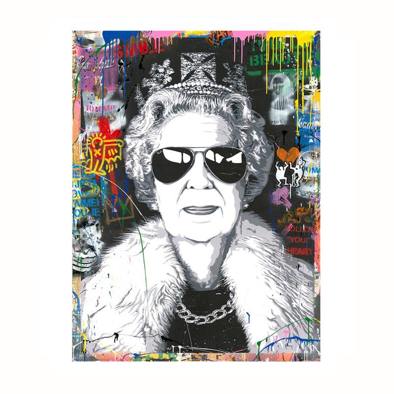 

Граффити Арт Королева Англии с очками Холст Картина Абстрактные постеры и принты Настенные картины для декора гостиной 21X30cm No Frame белый