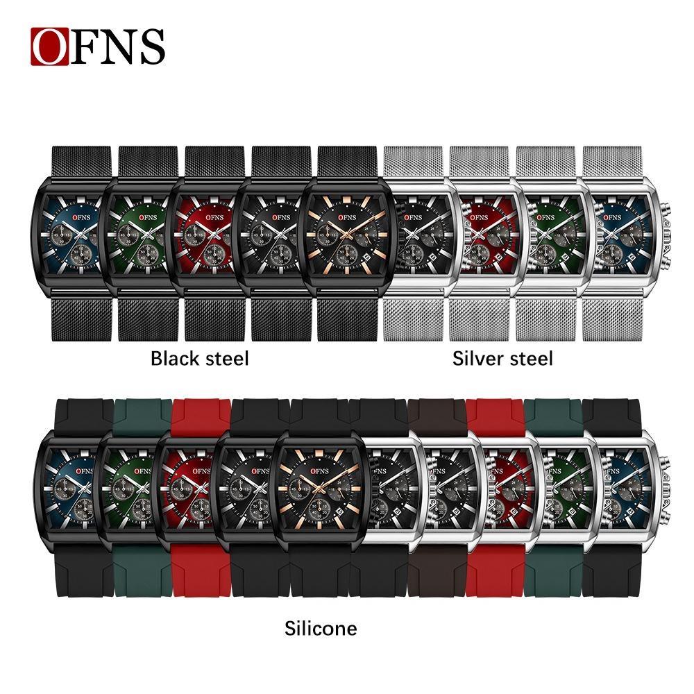 Herren Square Chronograph Armbanduhren Silikon-/Netzarmband, Luxuriöse Stilvolle Analoge Uhr für Arbeit & Streetwear