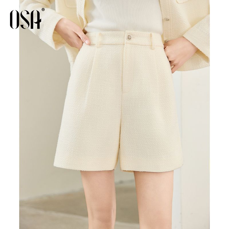

OSA OSHA Классический стиль Высокая талия А-силуэт Костюмные шорты Женская осенняя одежда 2024 Повседневные прямые шорты до середины бедра Широкие брюки