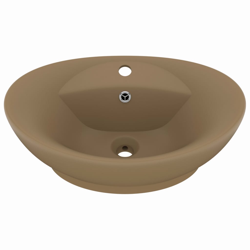 Luxury Wash Basin with Overflow Oval Matte Cream 58.5 X 39 Cm Ceramic